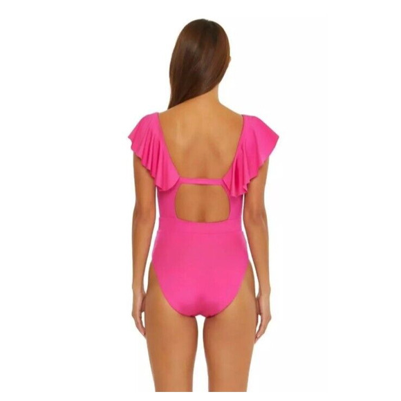 NEW Trina Turk Womens Monaco Ruffle One Peice Swimsuit Rose Pink Size 4-$154 - Picture 3 of 5